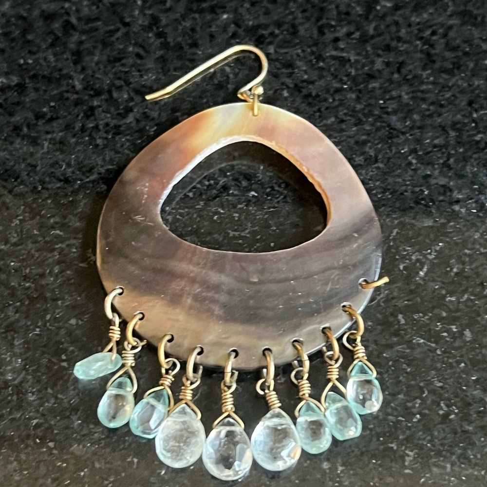 Aquamarine and abalone chandelier earrings - Picture 2 of 5